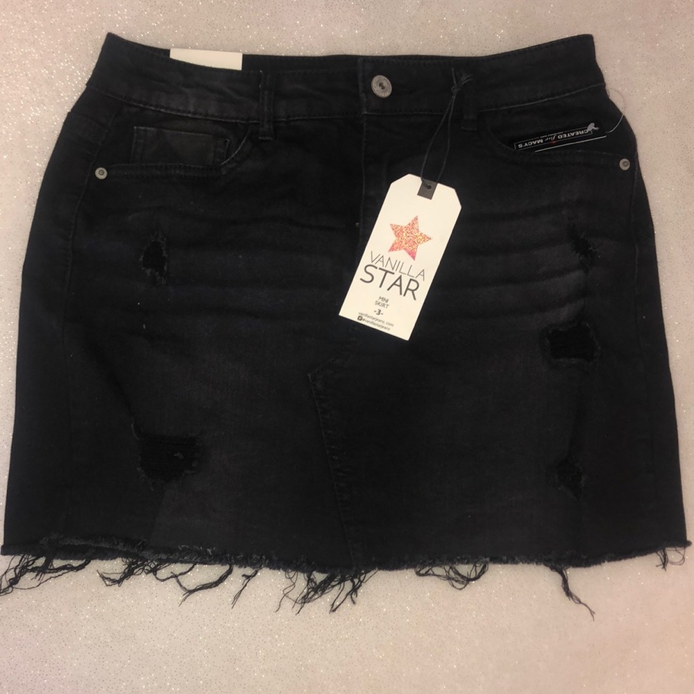 Black Distressed Denim Skirt